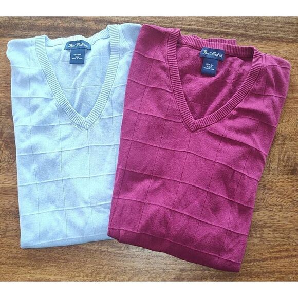 Paul Frederick Lot Of 2 Blue and Fushia 100% Silk Sweater Vest XXL - Picture 1 of 8